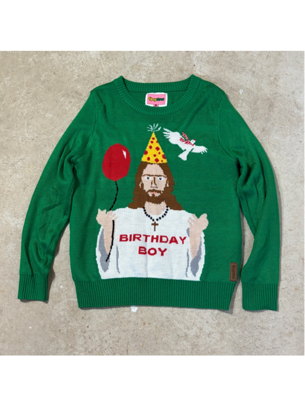 Tipsy Elves Birthday Boy Jesus Ugly Christmas Sweater Green Mens Large Party